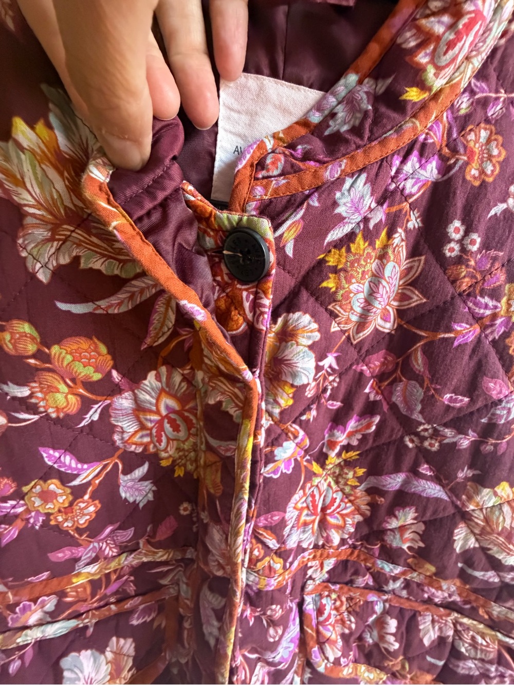 Quilted Floral Bomber Jacket - Burgundy Floral - Picture 5 of 5